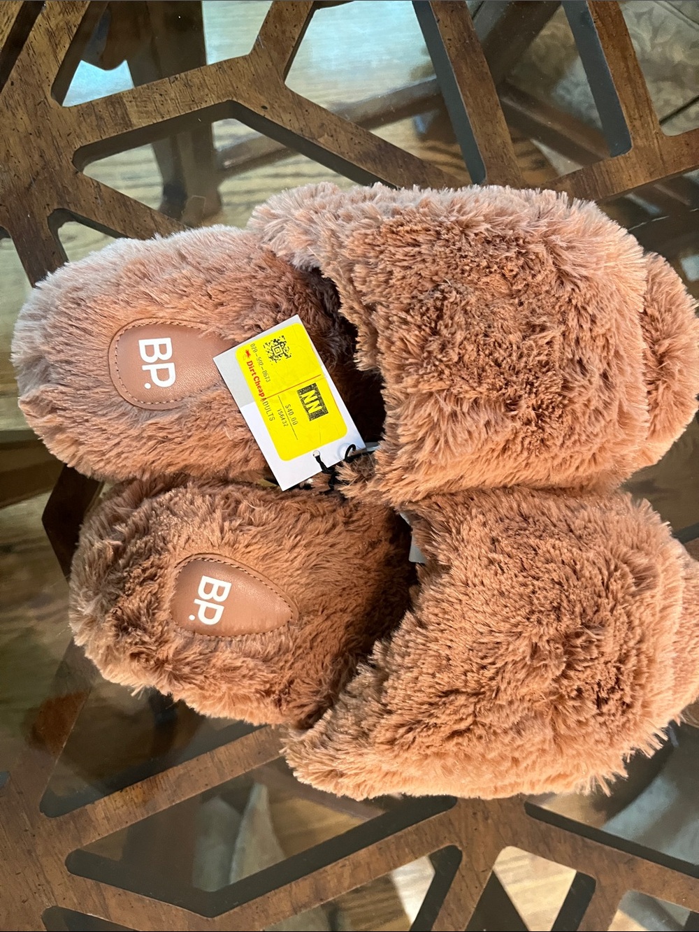 bp Girls Plush Furry Slide Slippers in Light Brown